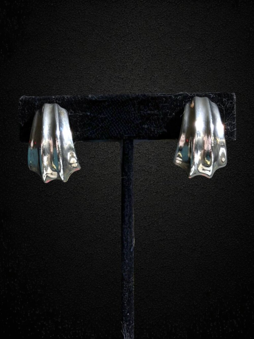 Vintage Givenchy Silver Tone Sculptural Clip On Earrings Signed Paris New York
